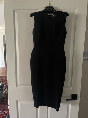 Victoria Beckham Sleek Black Midi Sheath Dress with see through insert